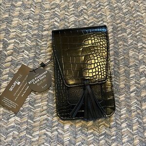 K. Carroll Black Croc-Embossed crossbody bag with Tassel